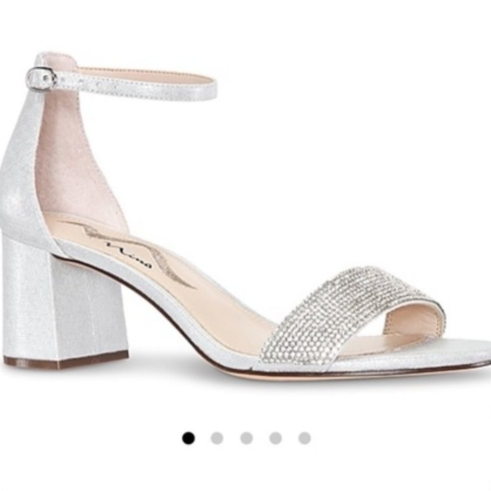 SOLD OUT Nina Chunky Block Heel Silver Edria Sandals Glamour bling NWT 6.5